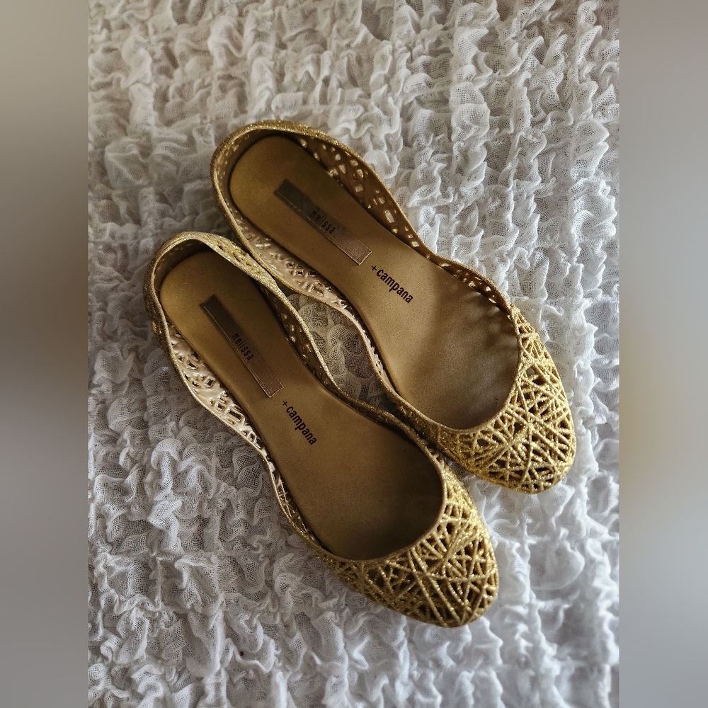 Gold Women's Flats by Melissa + Campana